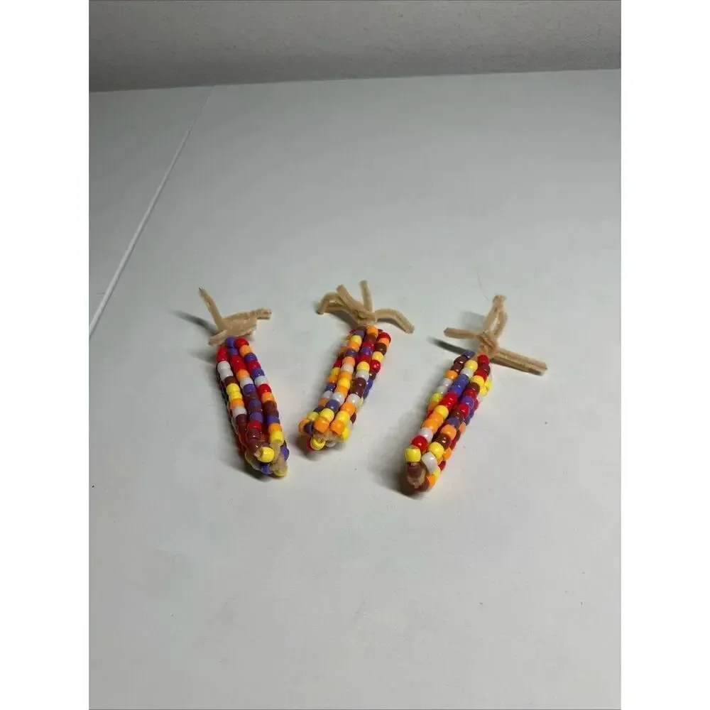 Vintage Lot of 3 Handmade Indian Corn Lacing Thanksgiving Fall Decorations